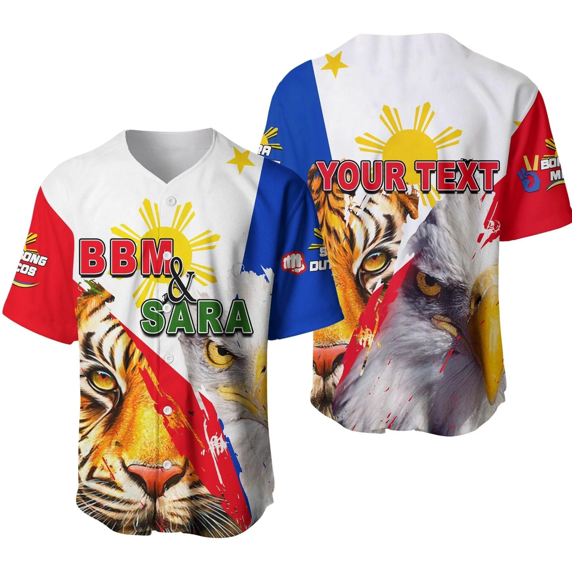(Custom Personalised) Philippines Baseball Shirt Bbm And Sara Tiger Eagles Lt6_2