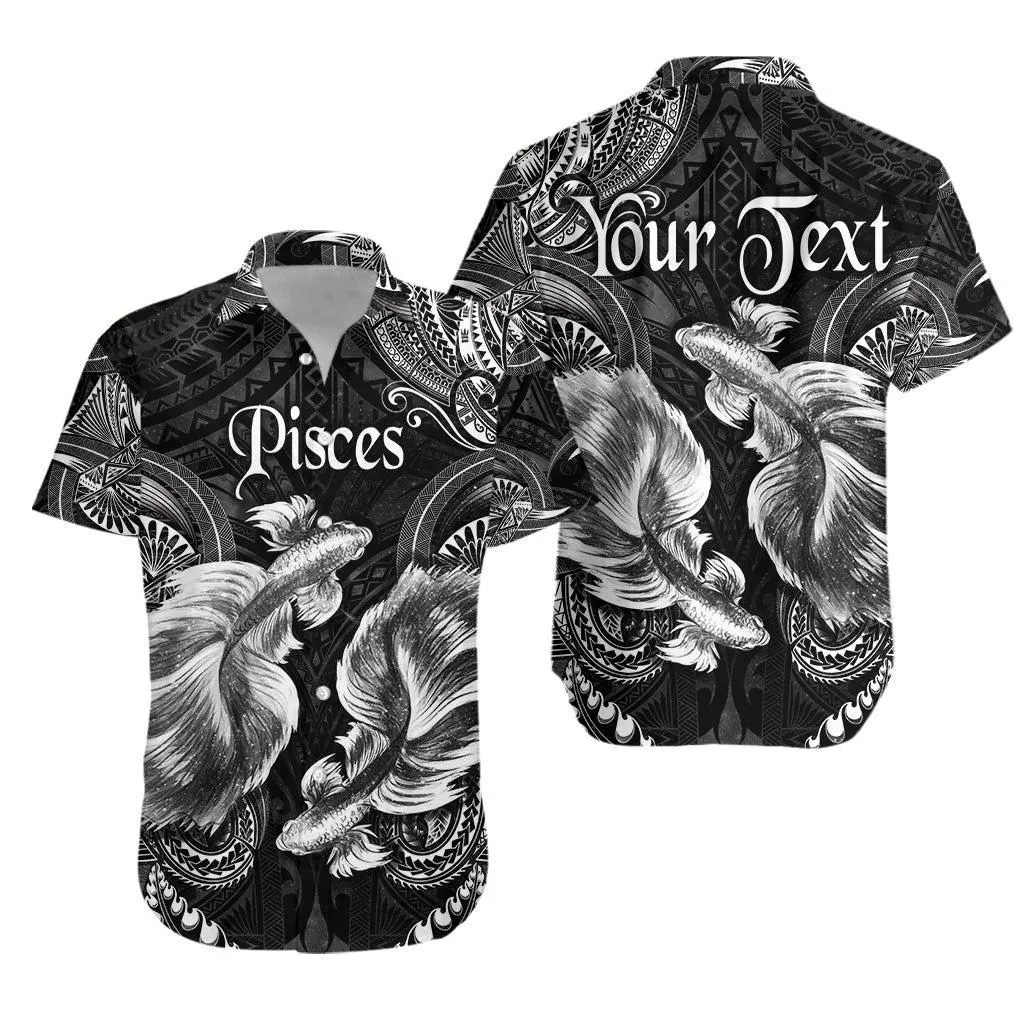 (Custom Personalised) Pisces Zodiac Polynesian Hawaiian Shirt Unique Style   Black Lt8_1