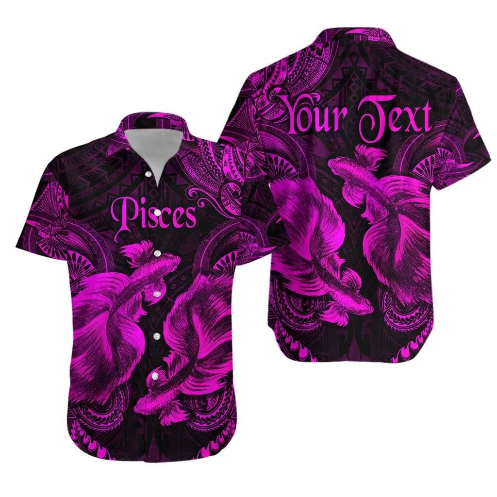 (Custom Personalised) Pisces Zodiac Polynesian Hawaiian Shirt Unique Style   Pink Lt8_1