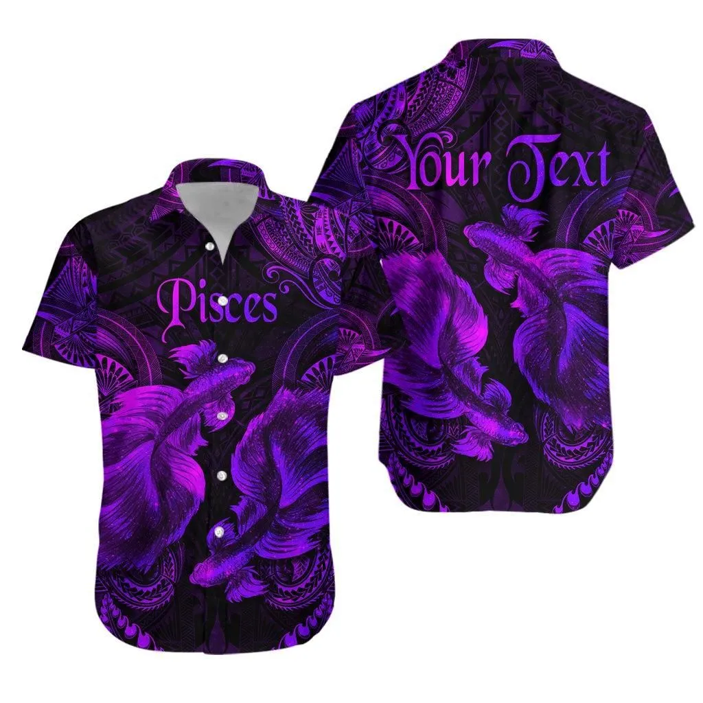 (Custom Personalised) Pisces Zodiac Polynesian Hawaiian Shirt Unique Style   Purple Lt8_1