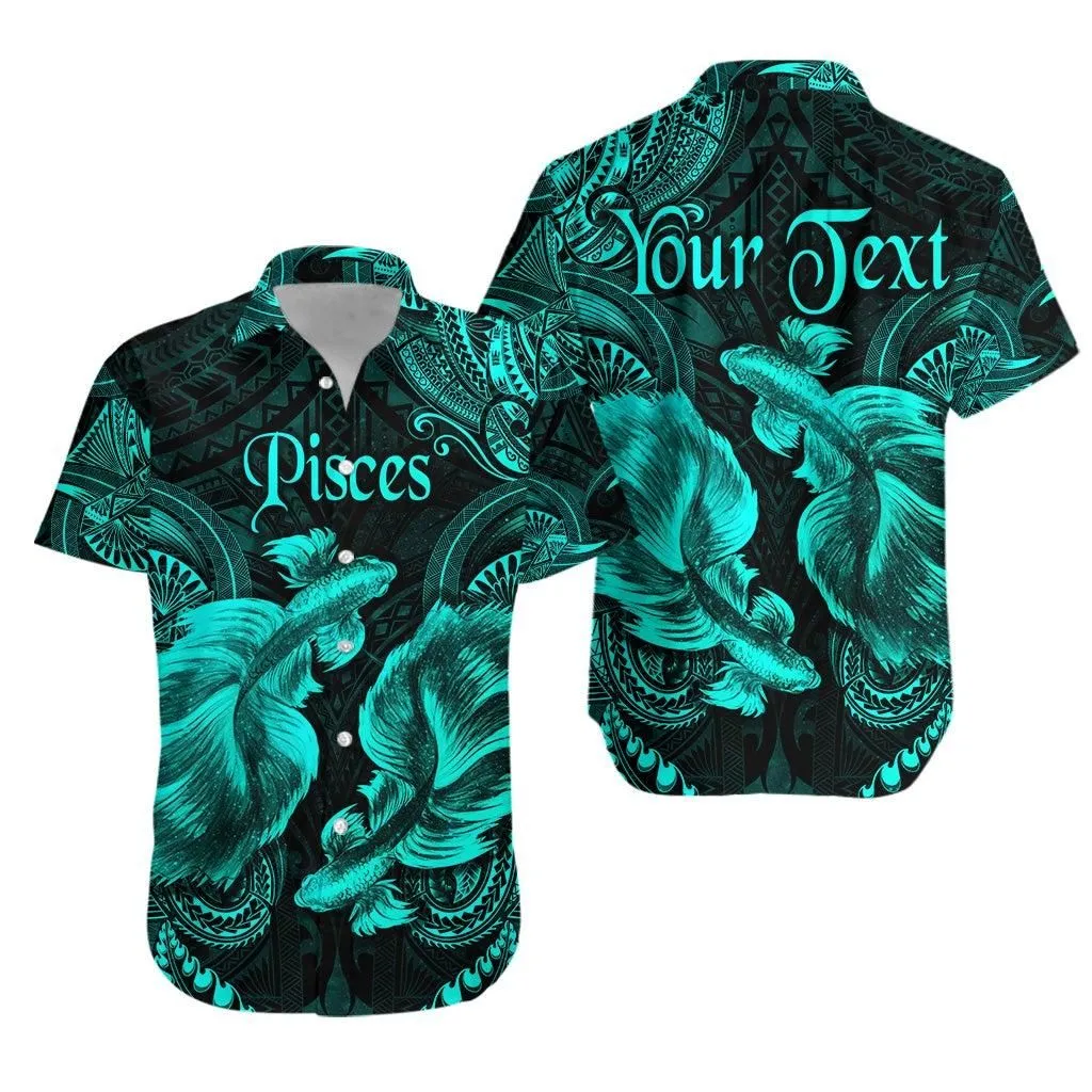 (Custom Personalised) Pisces Zodiac Polynesian Hawaiian Shirt Unique Style   Turquoise Lt8_1