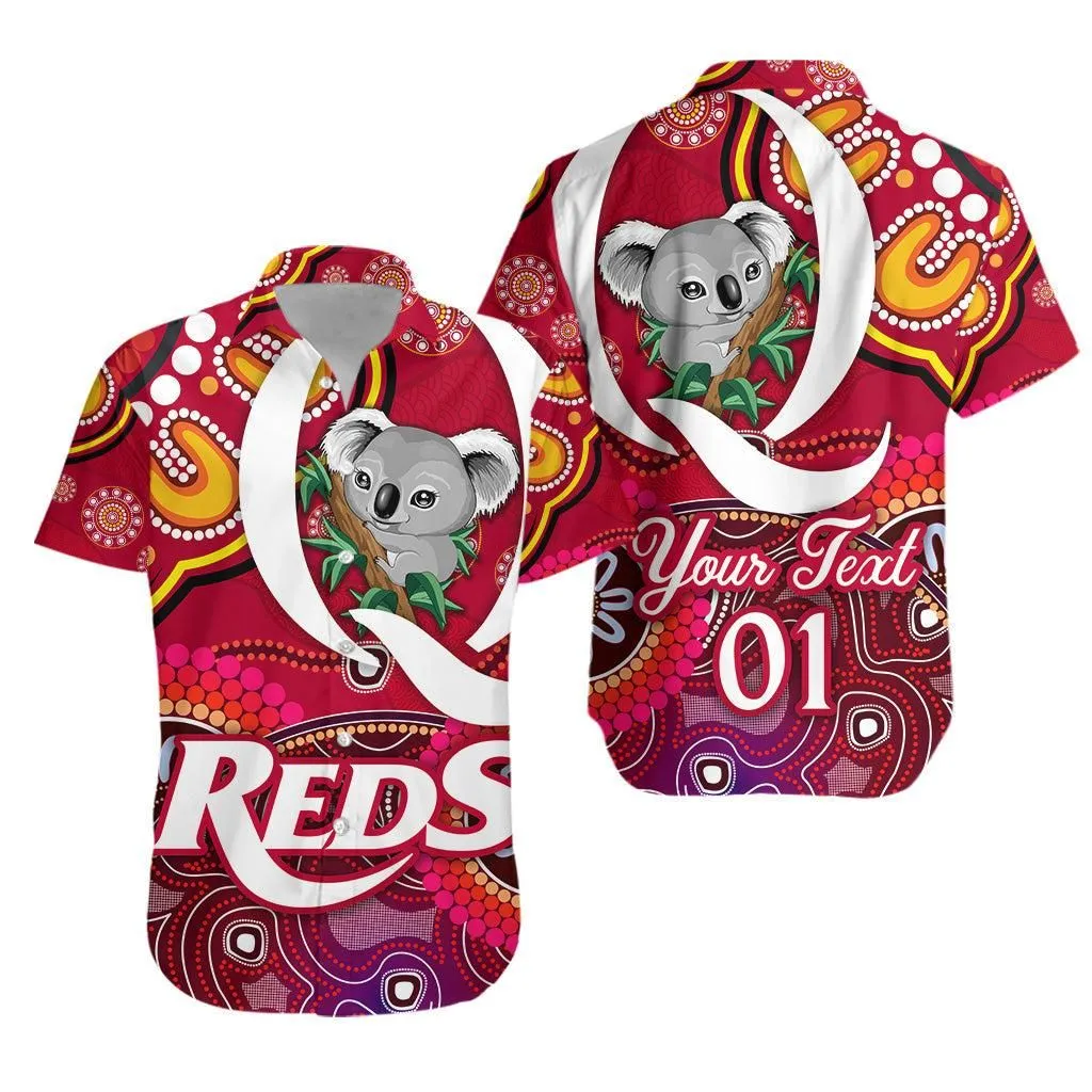 (Custom Personalised) Queensland Reds Aboriginal Hawaiian Shirt Koala Indigenous Vibes Lt8_1
