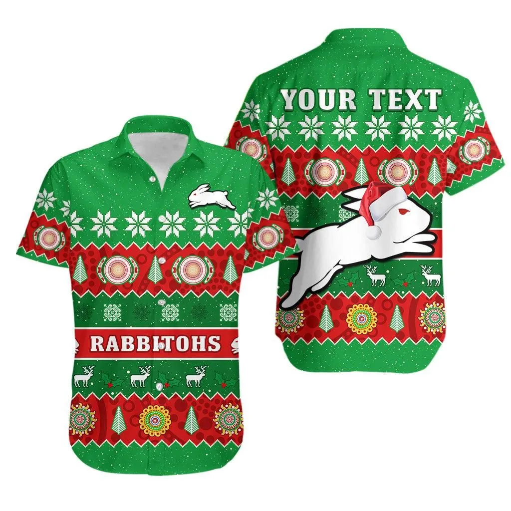 (Custom Personalised) Rabbitohs Christmas Hawaiian Shirt Souths Aboriginal Art Merry Xmas Lt14_0