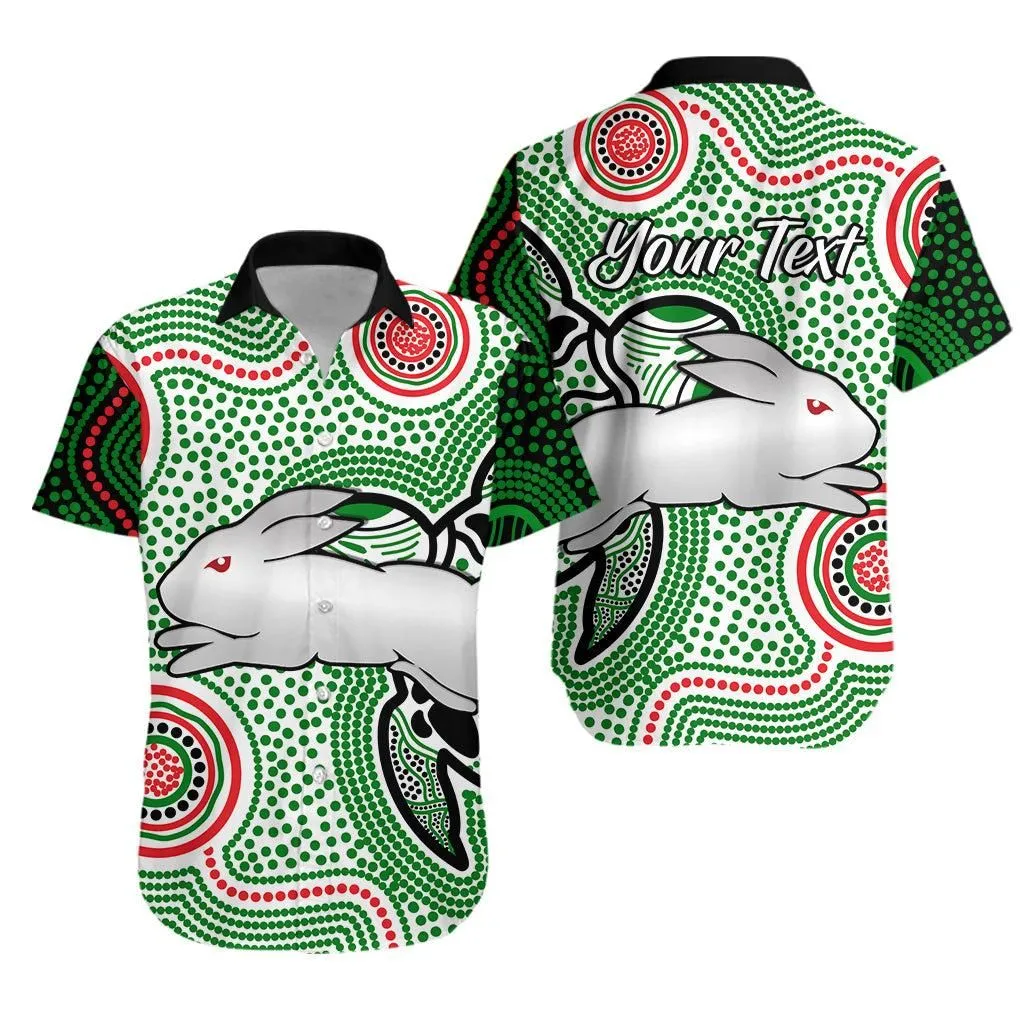 (Custom Personalised) Rabbitohs Indigenous Hawaiian Shirt Simple White Lt13_1