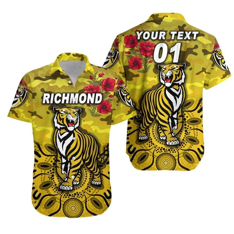 (Custom Personalised) Richmond Tigers Anzac Hawaiian Shirt Indigenous Vibes   Yellow Lt8_1