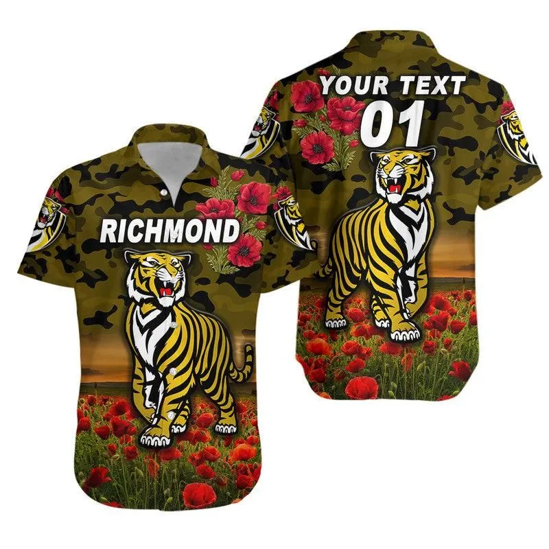 (Custom Personalised) Richmond Tigers Anzac Hawaiian Shirt Poppy Vibes   Black Lt8_1