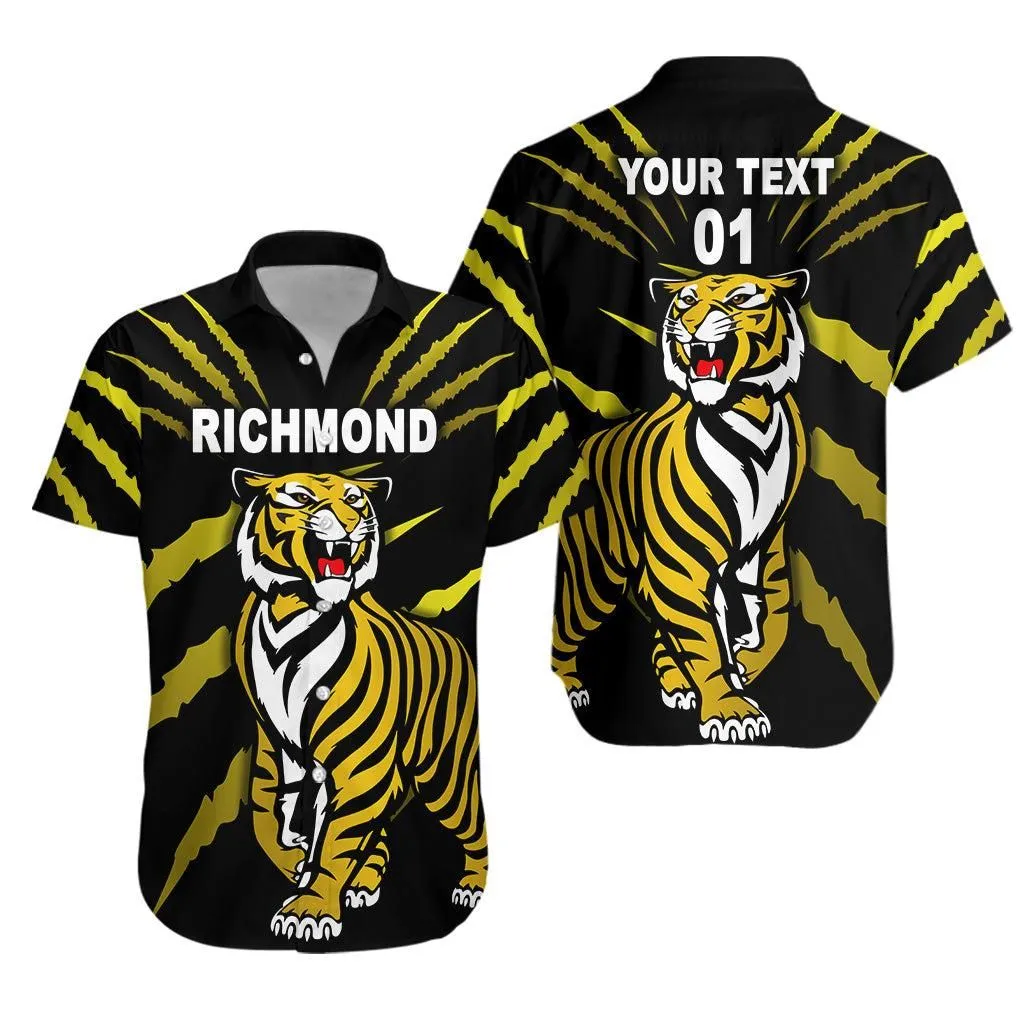 (Custom Personalised) Richmond Tigers Hawaiian Shirt Original Version   Black, Custom Text And Number Lt8_1
