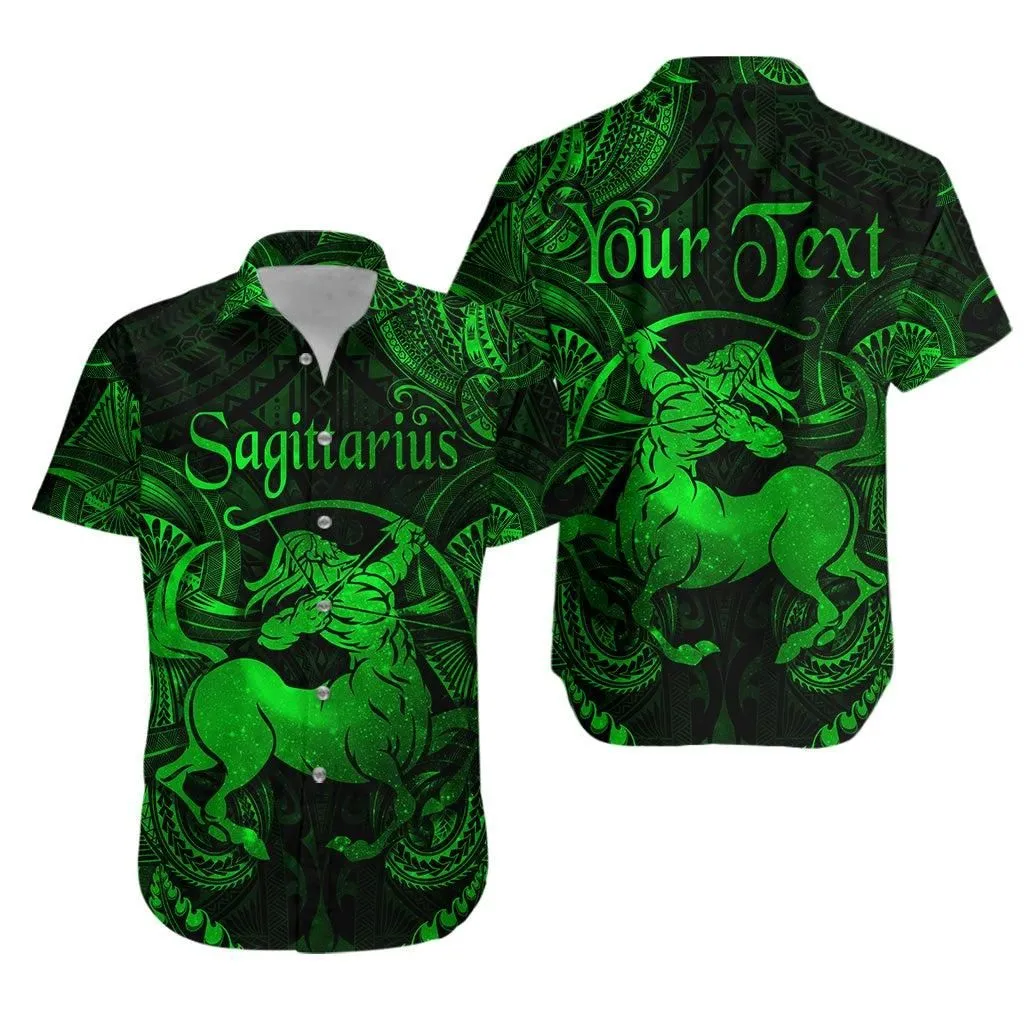 (Custom Personalised) Sagittarius Zodiac Polynesian Hawaiian Shirt Unique Style   Green Lt8_1