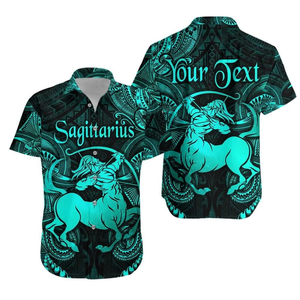 (Custom Personalised) Sagittarius Zodiac Polynesian Hawaiian Shirt Unique Style   Turquoise Lt8_1