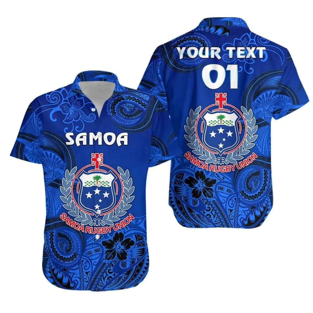 (Custom Personalised) Samoa Manu Hawaiian Shirt Rugby Unique Style   Full Blue Lt8_1