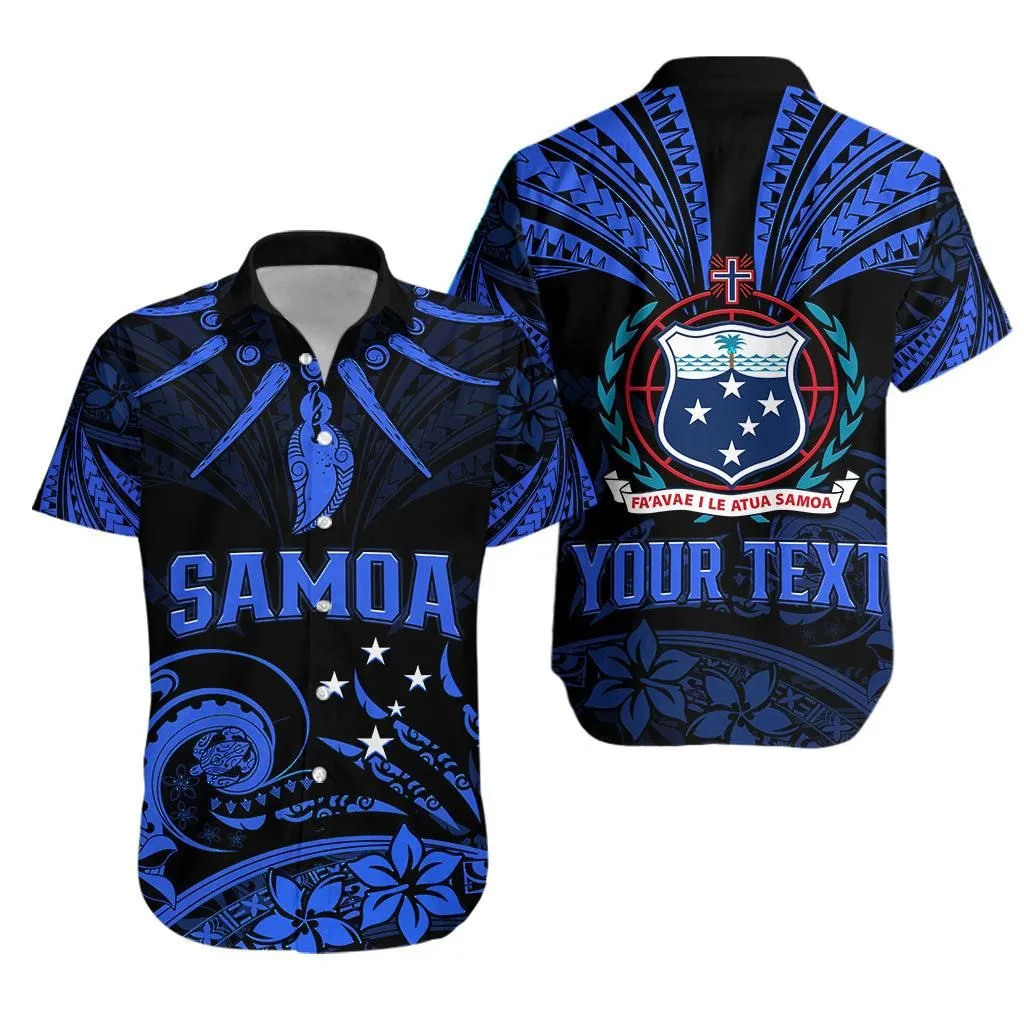 (Custom Personalised) Samoa Tatau Hawaiian Shirt Blue Polynesian Ula Nifo Lt13_0
