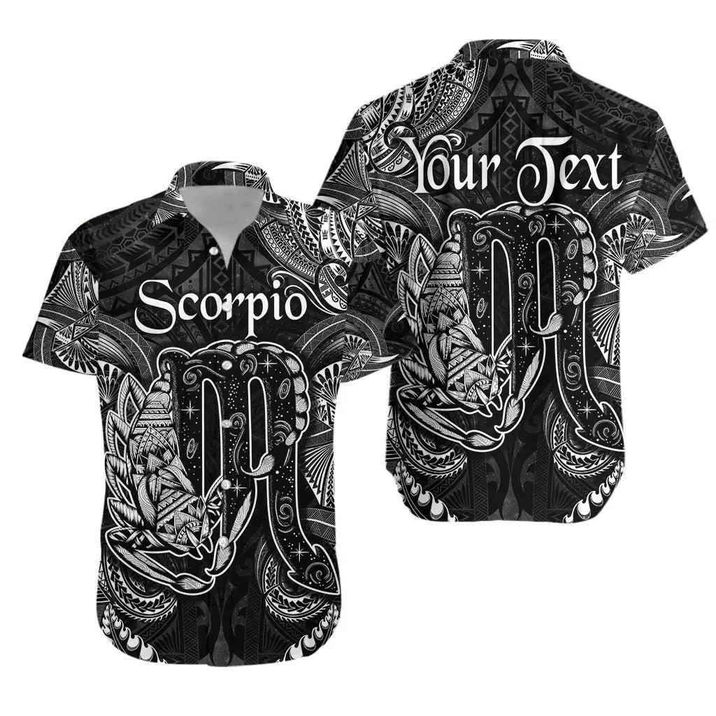 (Custom Personalised) Scorpio Zodiac Polynesian Hawaiian Shirt Unique Style   Black Lt8_1