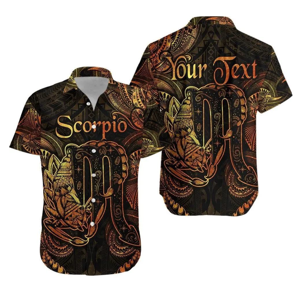 (Custom Personalised) Scorpio Zodiac Polynesian Hawaiian Shirt Unique Style   Gold Lt8_1