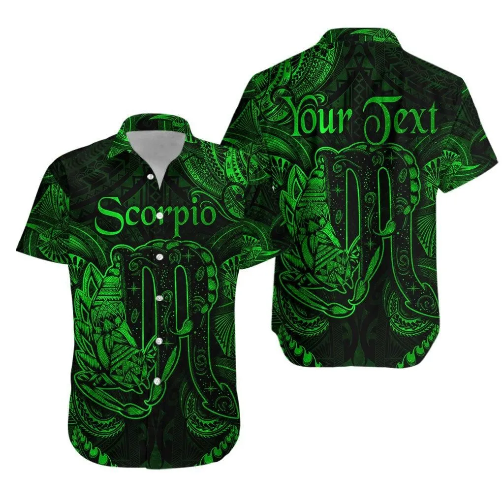 (Custom Personalised) Scorpio Zodiac Polynesian Hawaiian Shirt Unique Style   Green Lt8_1