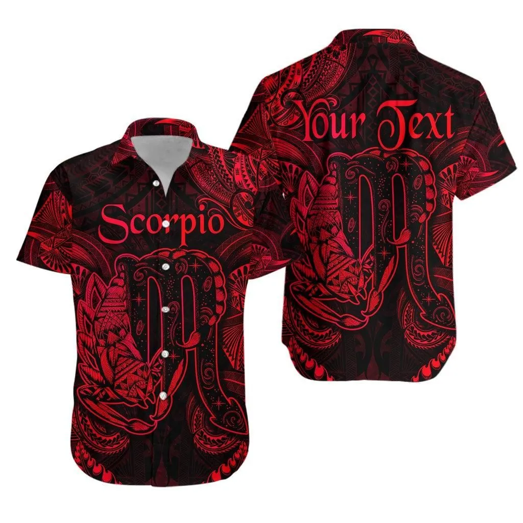 (Custom Personalised) Scorpio Zodiac Polynesian Hawaiian Shirt Unique Style   Red Lt8_1