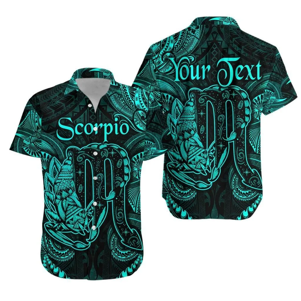(Custom Personalised) Scorpio Zodiac Polynesian Hawaiian Shirt Unique Style   Turquoise Lt8_1