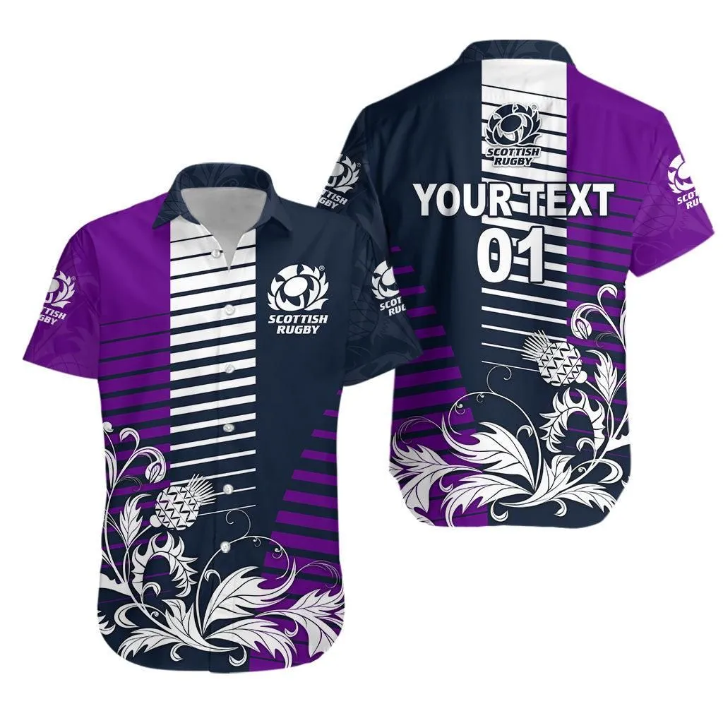(Custom Personalised) Scotland Rugby Hawaiian Shirt Scottish Thistle Style   Navy Purple Lt8_1