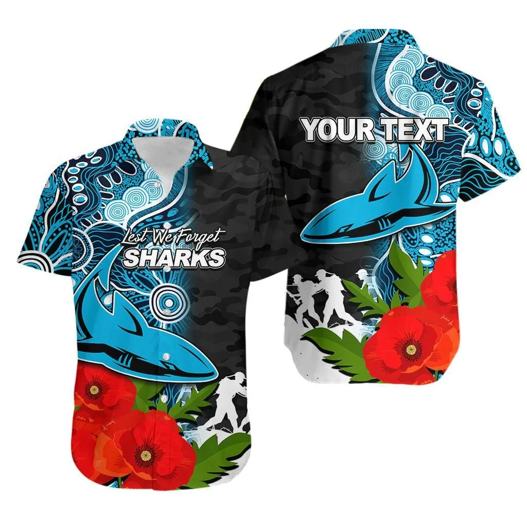 (Custom Personalised) Sharks Anzac Day Aboriginal Mix Army Patterns Hawaiian Shirt Lt6_1