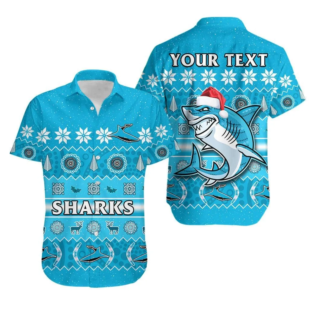 (Custom Personalised) Sharks Christmas Hawaiian Shirt Cronulla Sutherland Aboriginal Art Merry Xmas Lt14_0