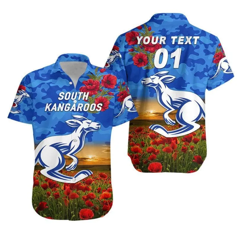 (Custom Personalised) South Alice Football Club Kangaroos Anzac Hawaiian Shirt Poppy Vibes Lt8_1