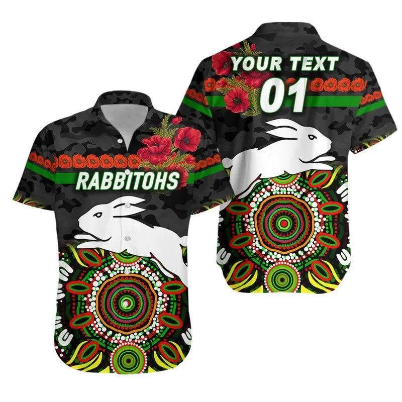 (Custom Personalised) South Sydney Rabbitohs Anzac 2022 Hawaiian Shirt Indigenous Vibes   Black Lt8_1