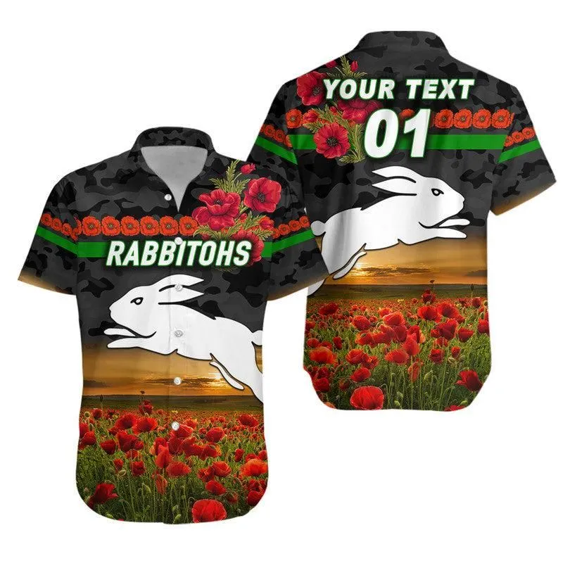 (Custom Personalised) South Sydney Rabbitohs Anzac 2022 Hawaiian Shirt Poppy Flowers Vibes   Black Lt8_1