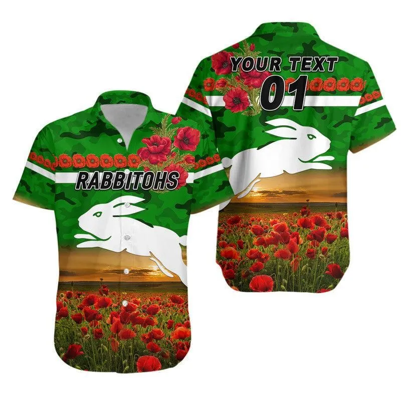 (Custom Personalised) South Sydney Rabbitohs Anzac 2022 Hawaiian Shirt Poppy Flowers Vibes   Green Lt8_1