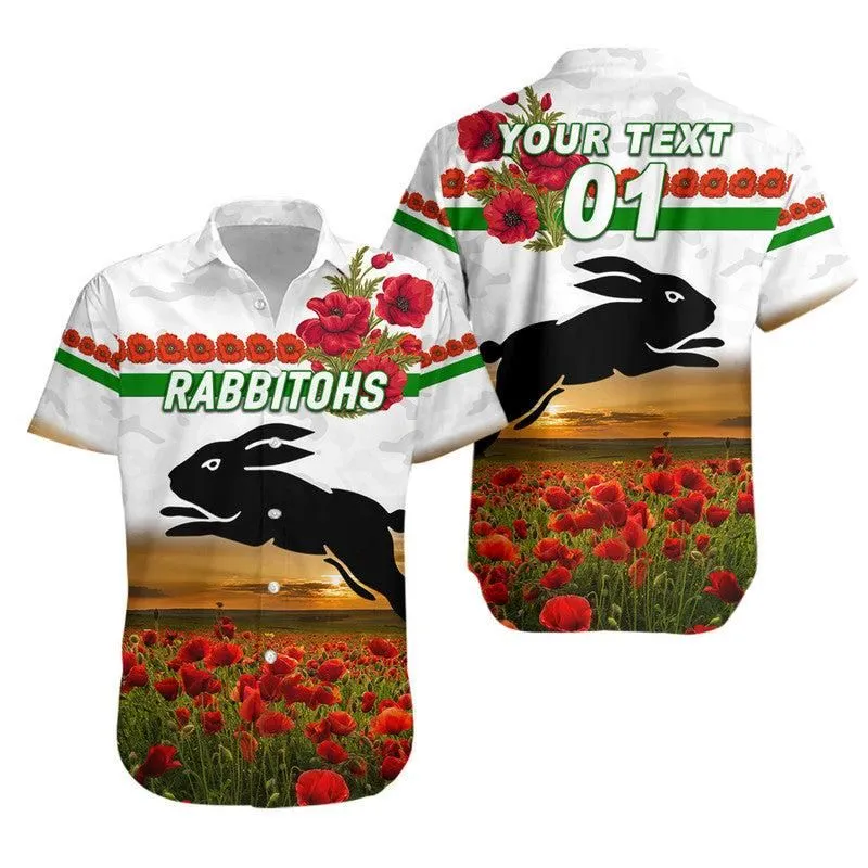(Custom Personalised) South Sydney Rabbitohs Anzac 2022 Hawaiian Shirt Poppy Flowers Vibes   White Lt8_1