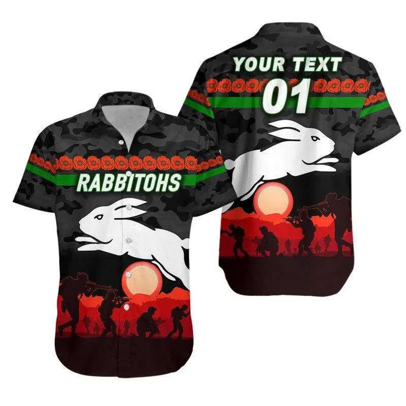 (Custom Personalised) South Sydney Rabbitohs Anzac 2022 Hawaiian Shirt Simple Style   Black Lt8_1