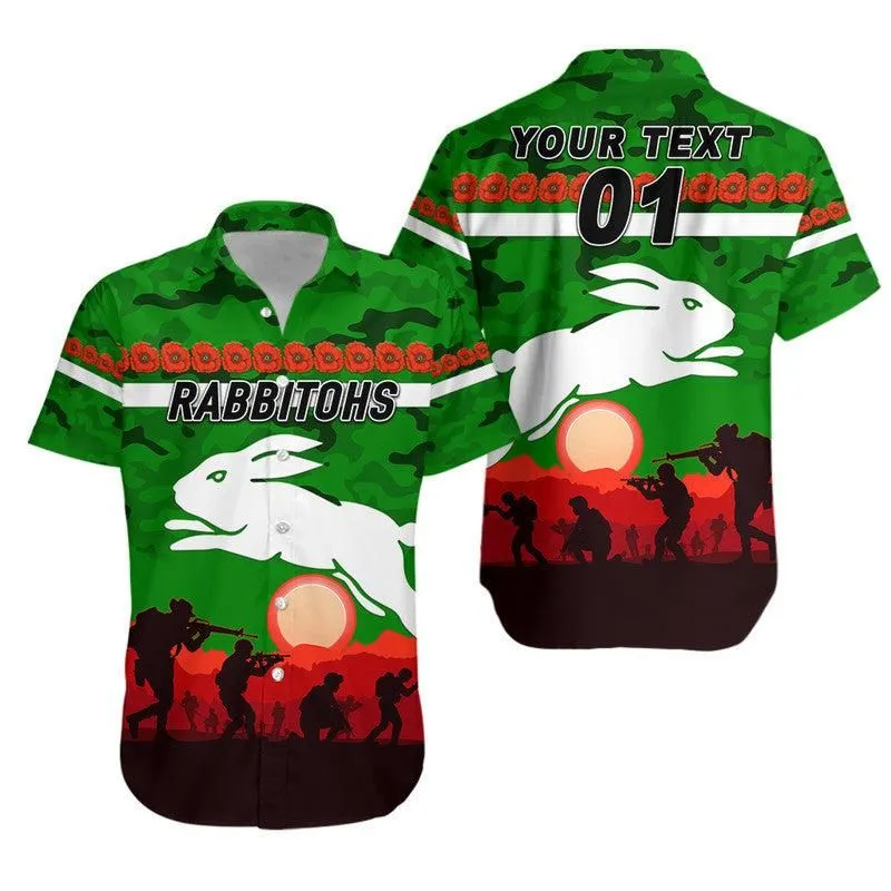 (Custom Personalised) South Sydney Rabbitohs Anzac 2022 Hawaiian Shirt Simple Style   Green Lt8_1