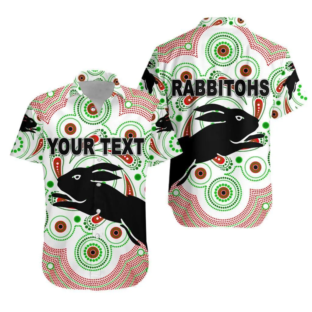 (Custom Personalised) South Sydney Rabbitohs Hawaiian Shirt 2021 Indigenous Vibes   White Lt8_1