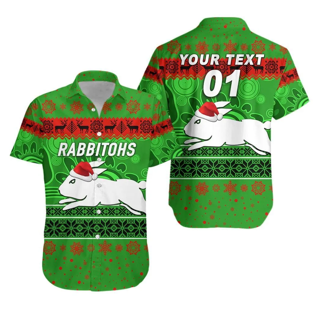 (Custom Personalised) South Sydney Rabbitohs Hawaiian Shirt Christmas Simple Style   Green Lt8_1