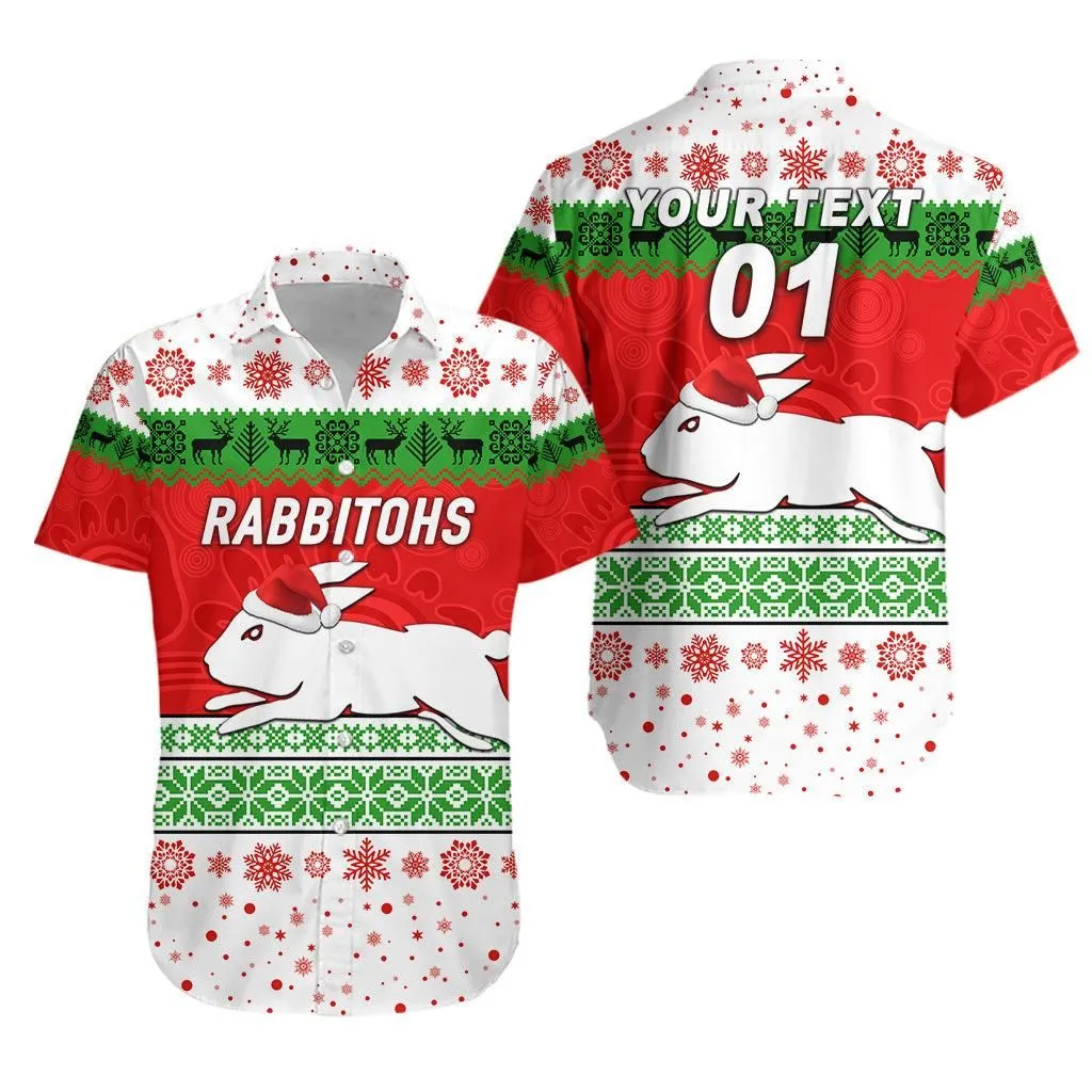 (Custom Personalised) South Sydney Rabbitohs Hawaiian Shirt Christmas Simple Style   White Lt8_1