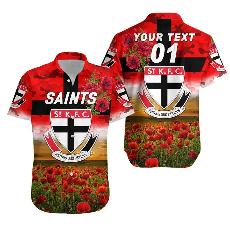 (Custom Personalised) St Kilda Saints Anzac Hawaiian Shirt Poppy Vibes Lt8_1