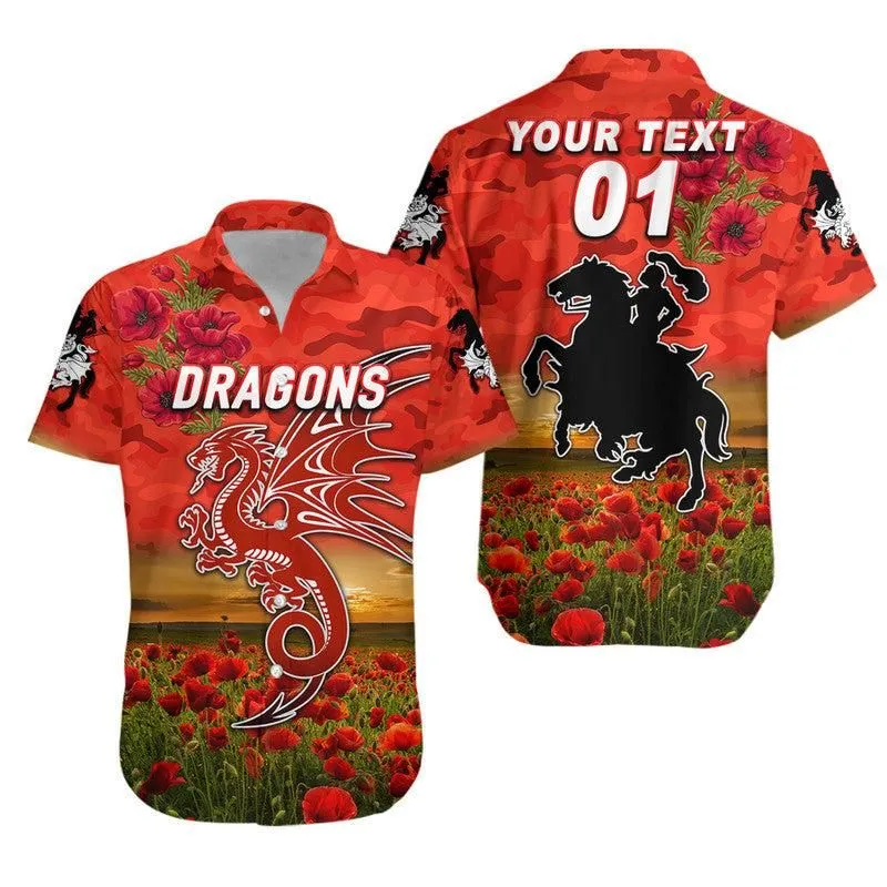 (Custom Personalised) St George Illawarra Dragons Anzac 2022 Hawaiian Shirt Poppy Flowers Vibes   Red Lt8_1