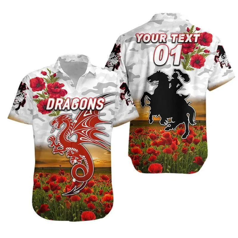 (Custom Personalised) St George Illawarra Dragons Anzac 2022 Hawaiian Shirt Poppy Flowers Vibes   White Lt8_1