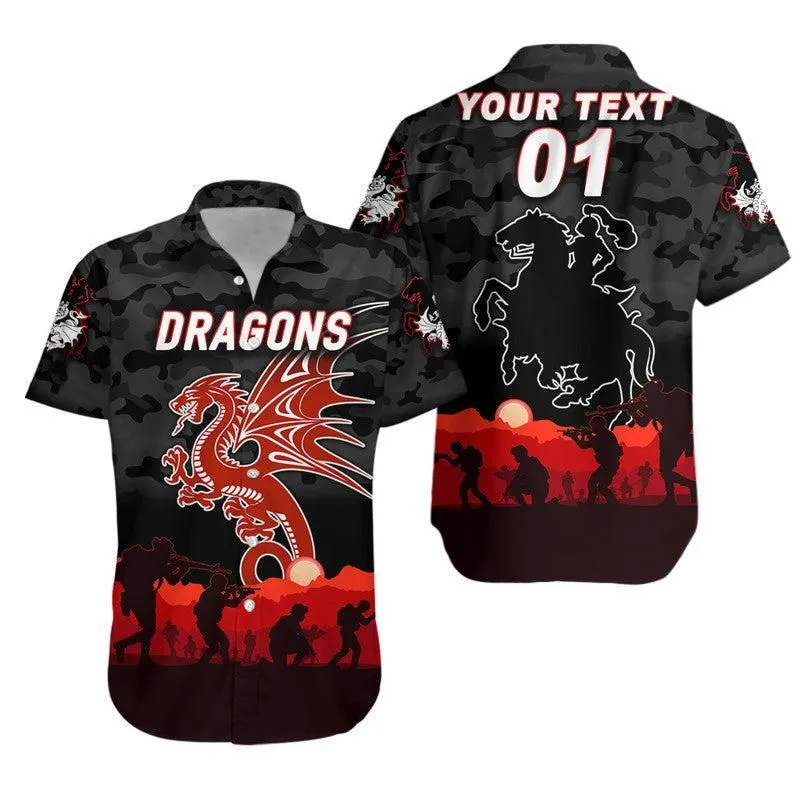 (Custom Personalised) St George Illawarra Dragons Anzac 2022 Hawaiian Shirt Simple Style   Black Lt8_1