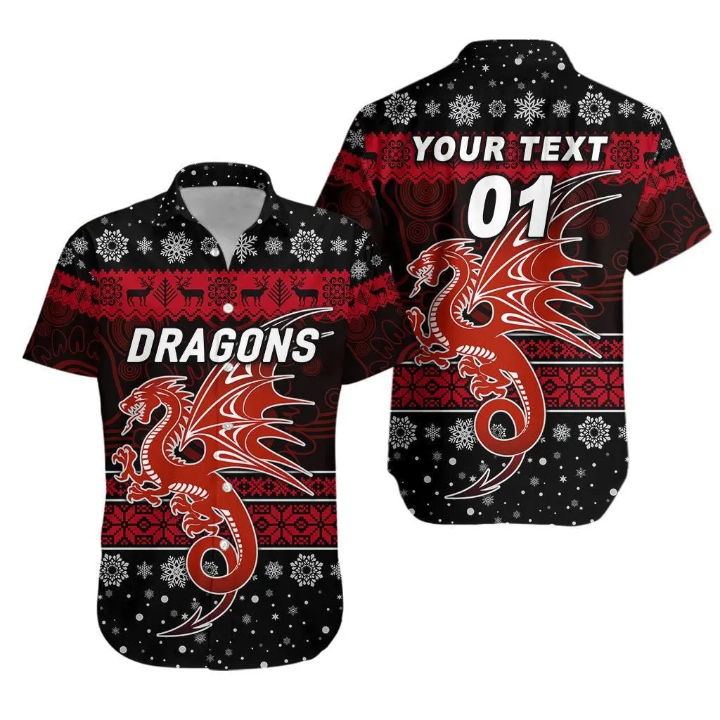(Custom Personalised) St George Illawarra Dragons Hawaiian Shirt Christmas Simple Style   Black Lt8_1