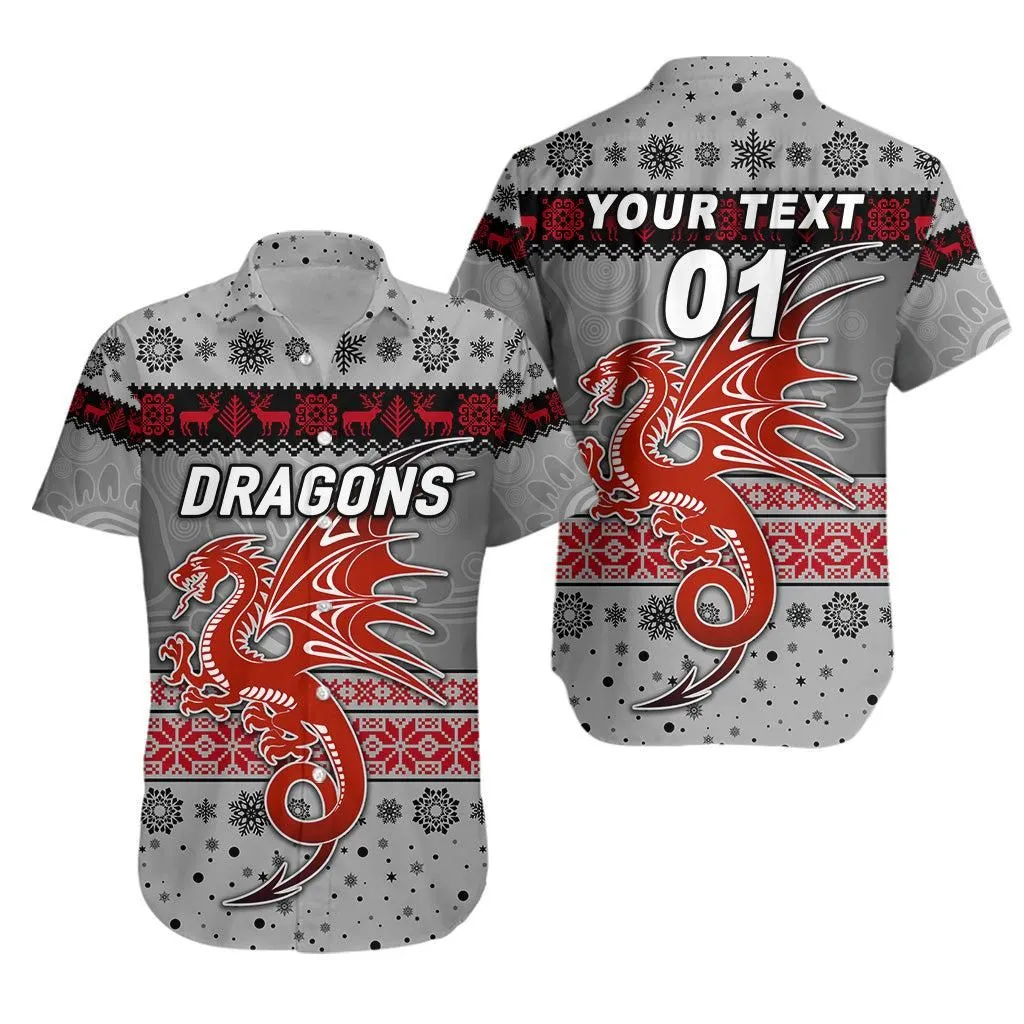 (Custom Personalised) St George Illawarra Dragons Hawaiian Shirt Christmas Simple Style   Grey Lt8_1