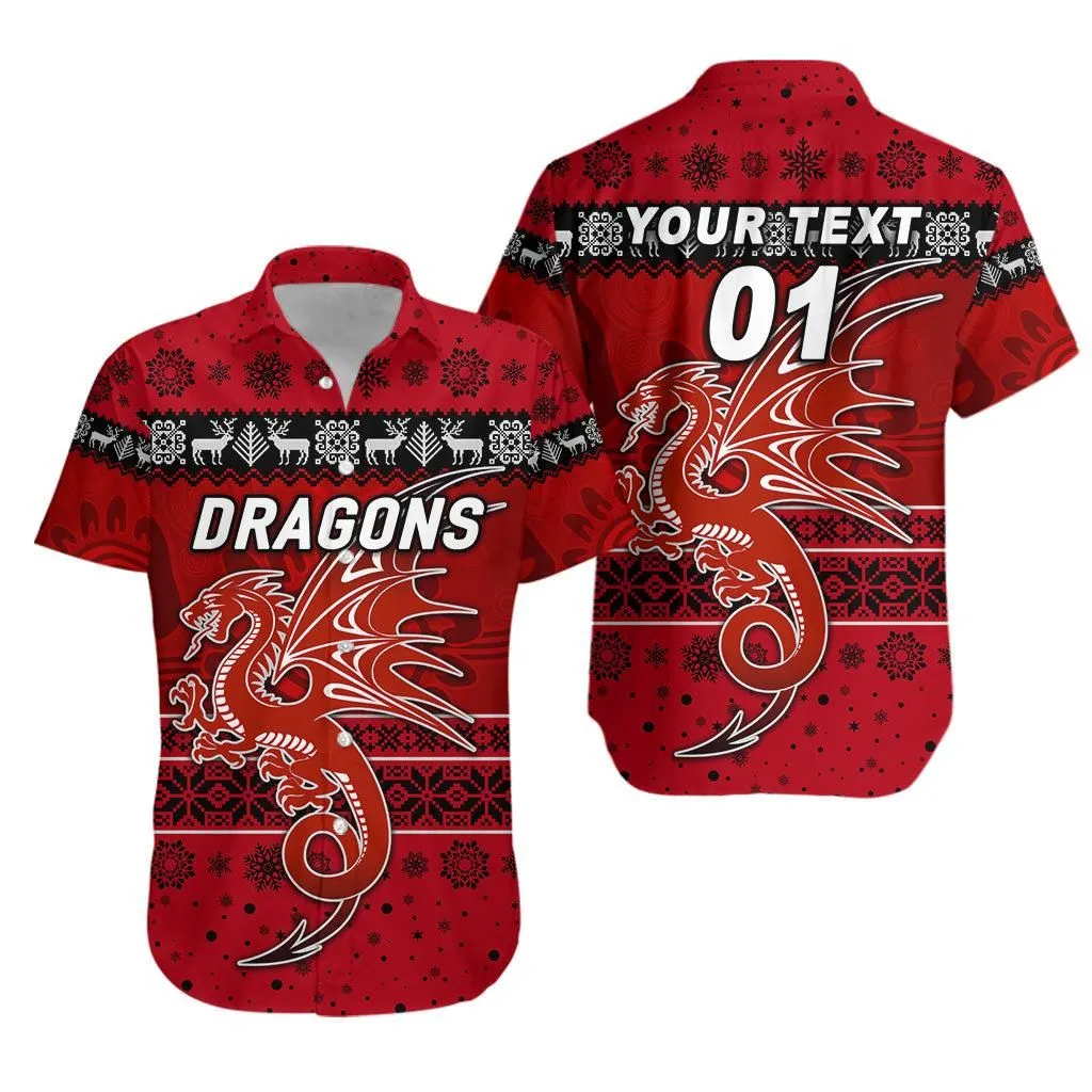 (Custom Personalised) St George Illawarra Dragons Hawaiian Shirt Christmas Simple Style   Red Lt8_1