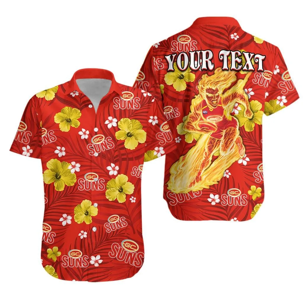 (Custom Personalised) Suns Football Hawaiian Shirt Gold Coast Premiers Tropical Flowers Impressive Lt13_0