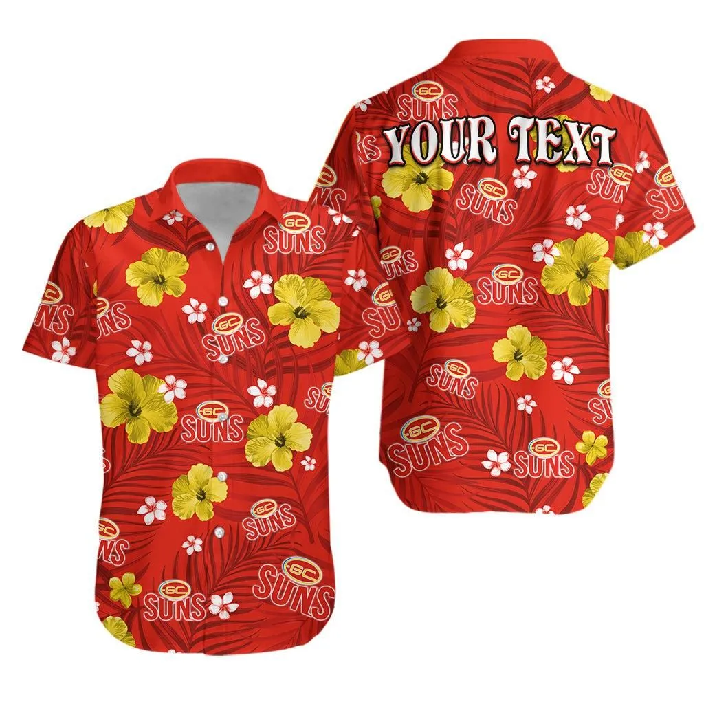 (Custom Personalised) Suns Football Hawaiian Shirt Gold Coast Premiers Tropical Flowers Simple Lt13_0