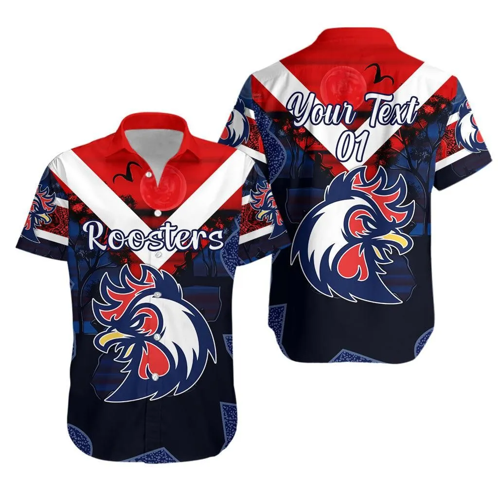 (Custom Personalised) Sydney Hawaiian Shirt Roosters 2021 Indigenous Vibes   Blue, Custom Text And Number Lt8_1