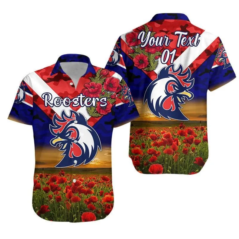(Custom Personalised) Sydney Roosters Anzac 2022 Hawaiian Shirt Poppy Flowers Vibes   Blue Lt8_1
