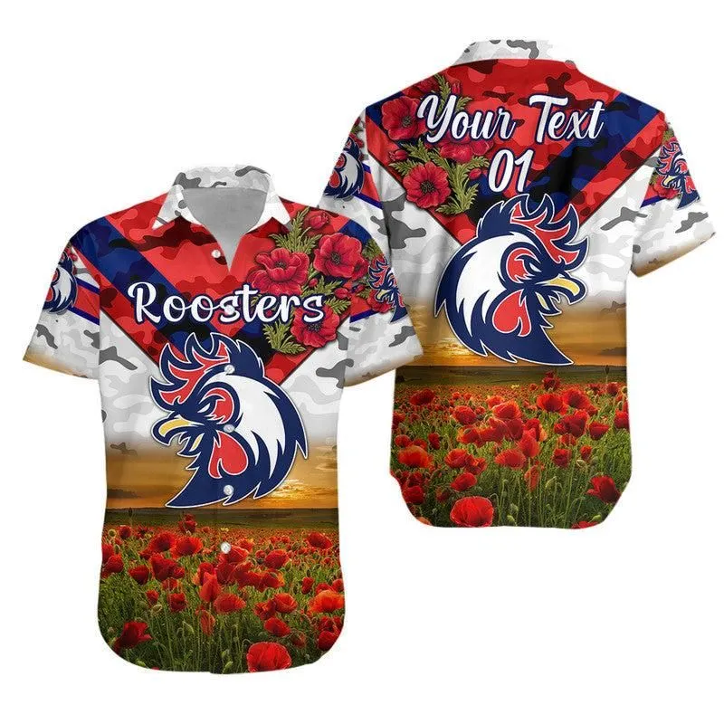 (Custom Personalised) Sydney Roosters Anzac 2022 Hawaiian Shirt Poppy Flowers Vibes   White Lt8_1