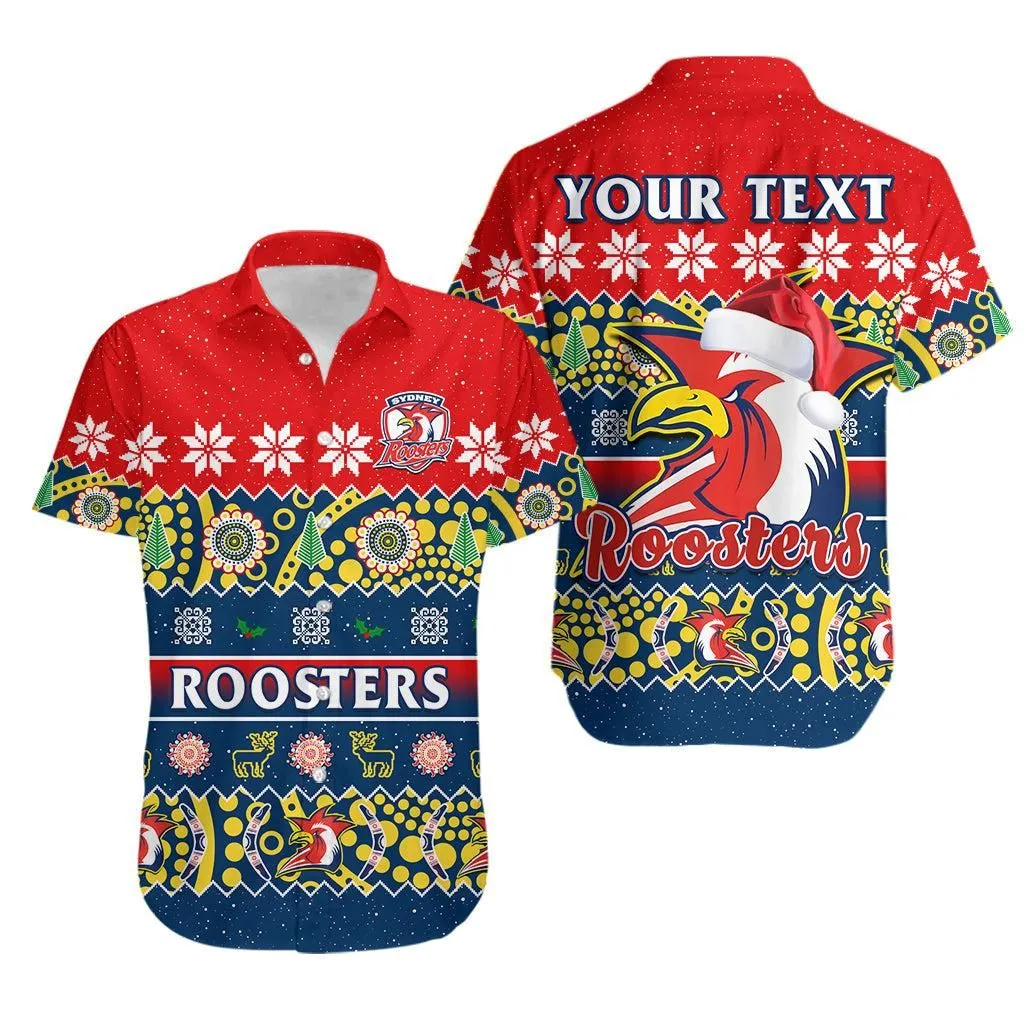 (Custom Personalised) Sydney Roosters Christmas Hawaiian Shirt Easts Aboriginal Art Merry Xmas Lt14_0