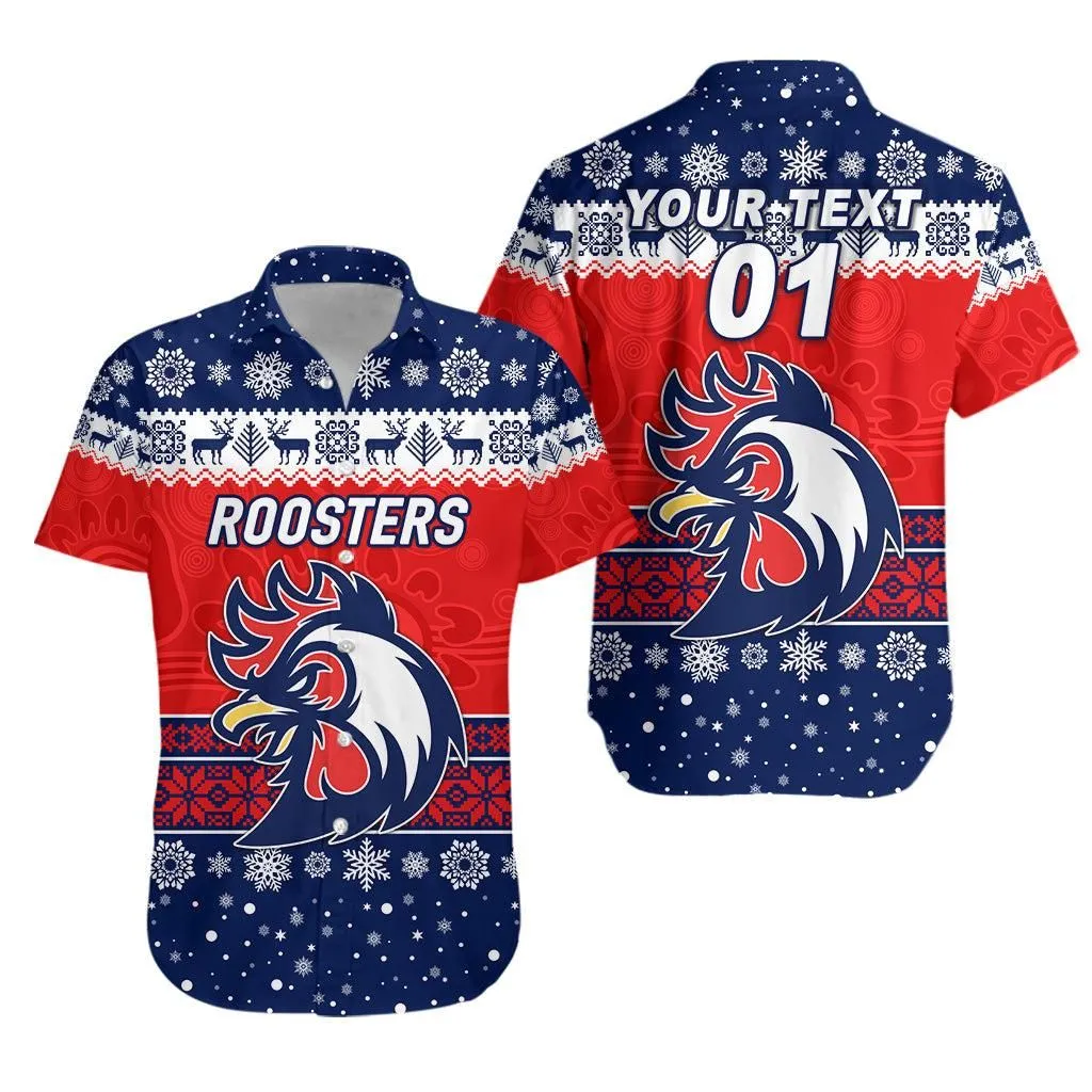 (Custom Personalised) Sydney Roosters Hawaiian Shirt Christmas Simple Style   Blue Lt8_1