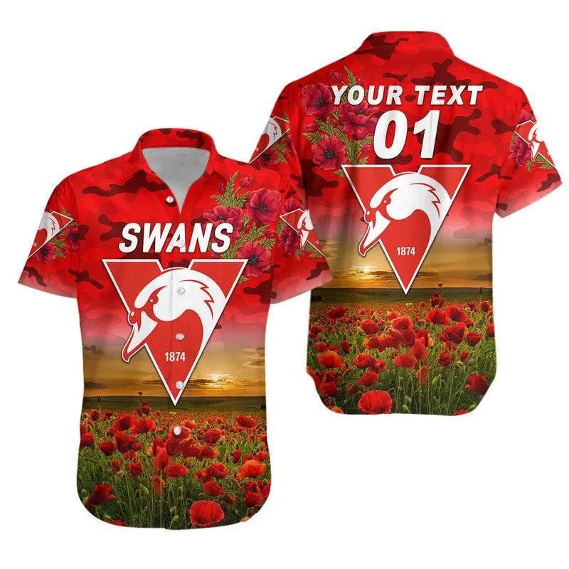 (Custom Personalised) Sydney Swans Anzac Hawaiian Shirt Poppy Vibes Lt8_1