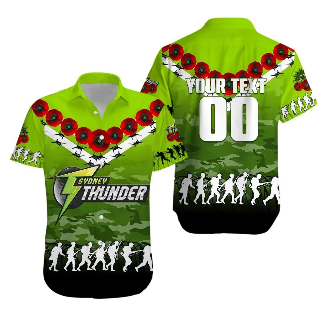 (Custom Personalised) Sydney Thunder Anzac 2022 Hawaiian Shirt Camouflage With Poppy   Lt12_0