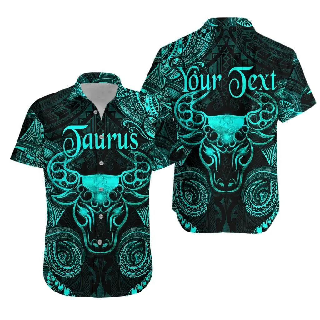 (Custom Personalised) Taurus Zodiac Polynesian Hawaiian Shirt Unique Style   Turquoise Lt8_1